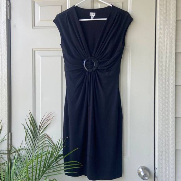 Cache Black Plunge Cocktail Dress Size 8 - Picture 4 of 5